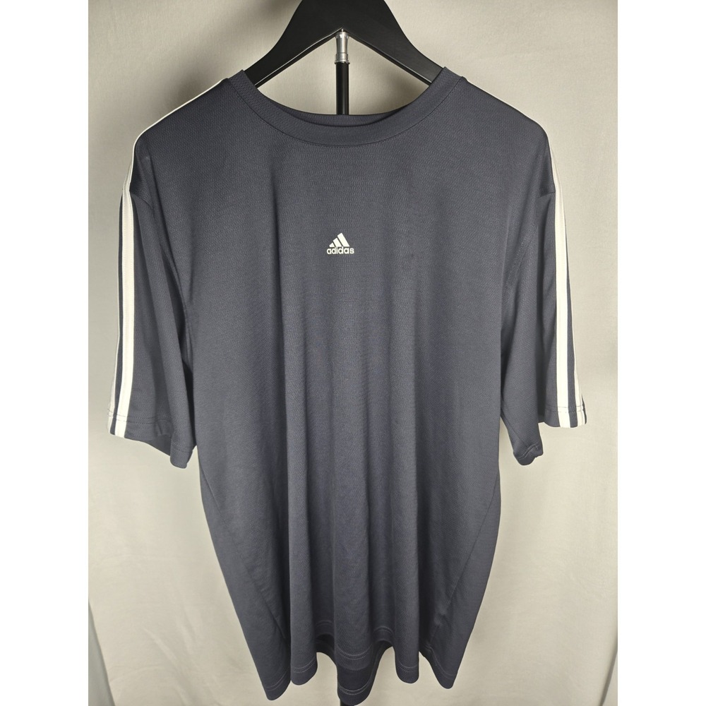 Adidas Climalite Navy Iconic 3 Stripe  Short Sleeve Men's Shirt Early 2000's
